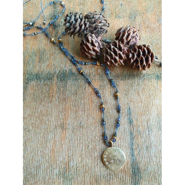 Hanka IN kaklo papuošalas su piritu, labradoritu, jolitu ir cirkoniu